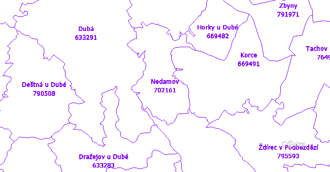 Katastrální mapa Nedamov - přehledová mapa katastrálního území