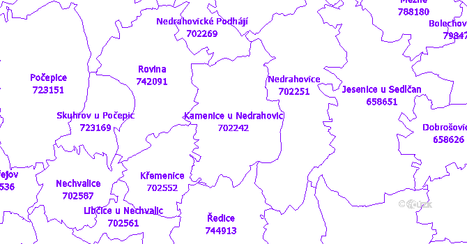 Katastrální mapa Kamenice u Nedrahovic - přehledová mapa katastrálního území