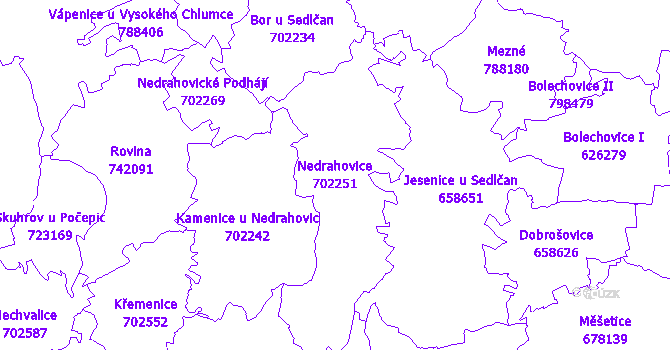 Katastrální mapa Nedrahovice - přehledová mapa katastrálního území