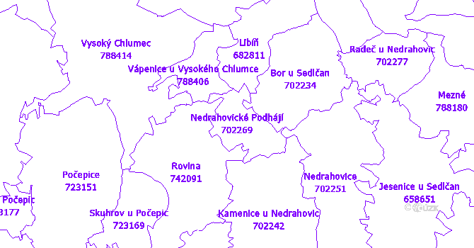 Katastrální mapa Nedrahovické Podhájí - přehledová mapa katastrálního území
