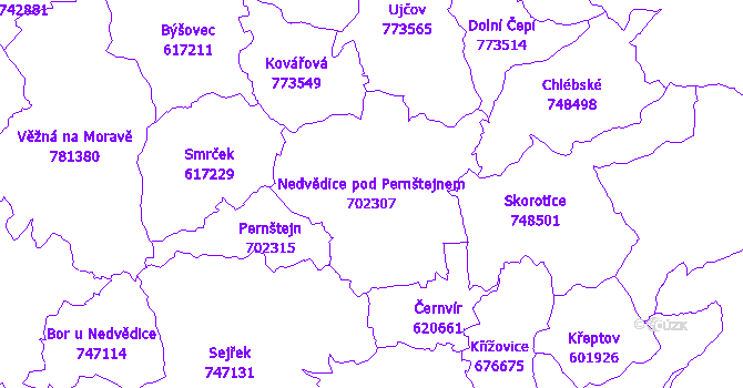 Katastrální mapa Nedvědice pod Pernštejnem - přehledová mapa katastrálního území