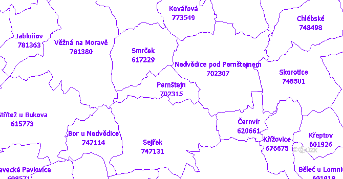 Katastrální mapa Pernštejn - přehledová mapa katastrálního území