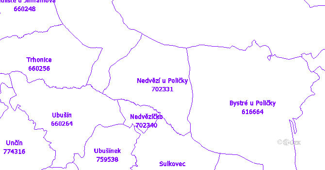 Katastrální mapa Nedvězí u Poličky