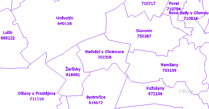 Katastrální mapa Nedvězí u Olomouce - přehledová mapa katastrálního území