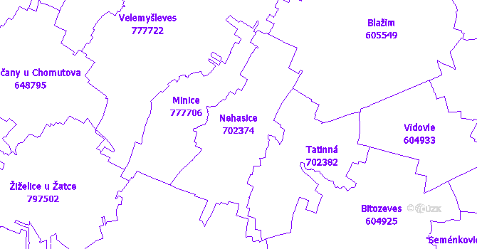 Katastrální mapa Nehasice - přehledová mapa katastrálního území