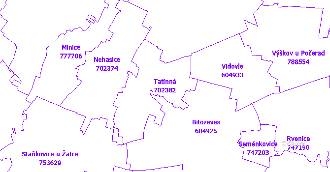 Katastrální mapa Tatinná - přehledová mapa katastrálního území
