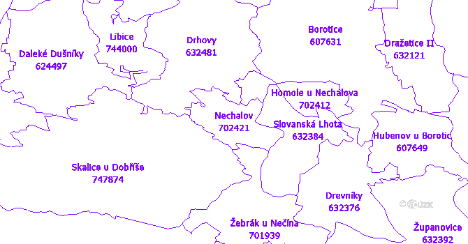 Katastrální mapa Nechalov - přehledová mapa katastrálního území