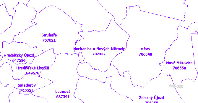 Katastrální mapa Nechanice u Nových Mitrovic - přehledová mapa katastrálního území