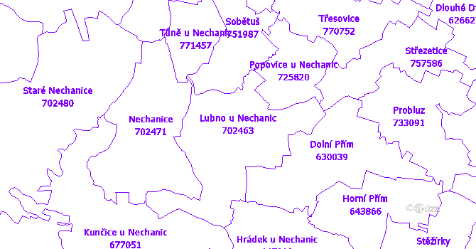 Katastrální mapa Lubno u Nechanic - přehledová mapa katastrálního území