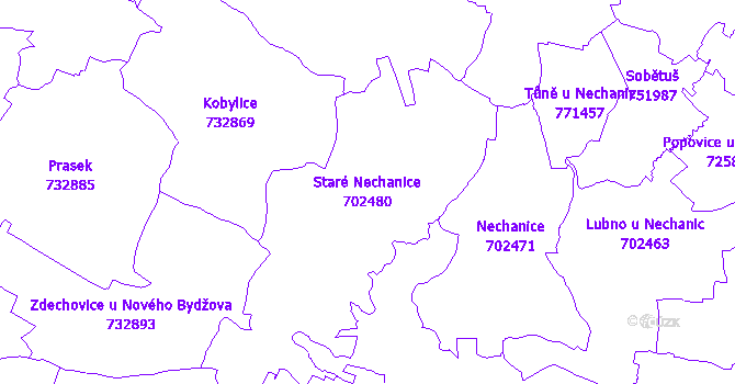 Katastrální mapa Staré Nechanice - přehledová mapa katastrálního území