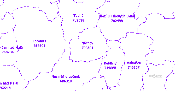 Katastrální mapa Něchov - přehledová mapa katastrálního území