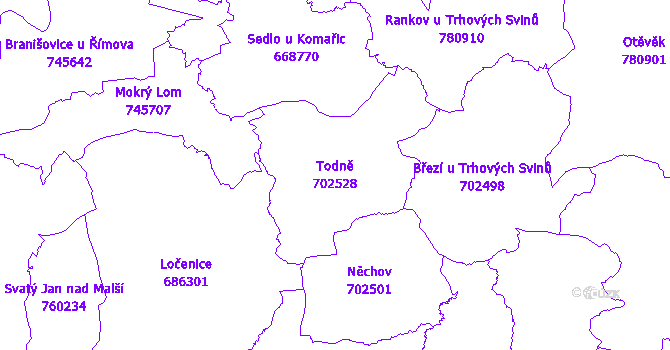 Katastrální mapa Todně - přehledová mapa katastrálního území