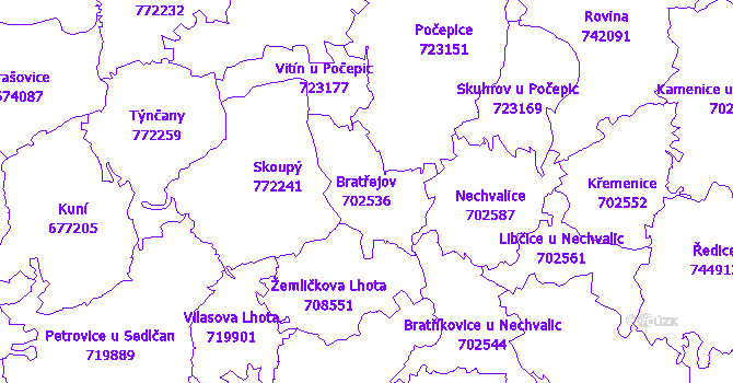 Katastrální mapa Bratřejov - přehledová mapa katastrálního území