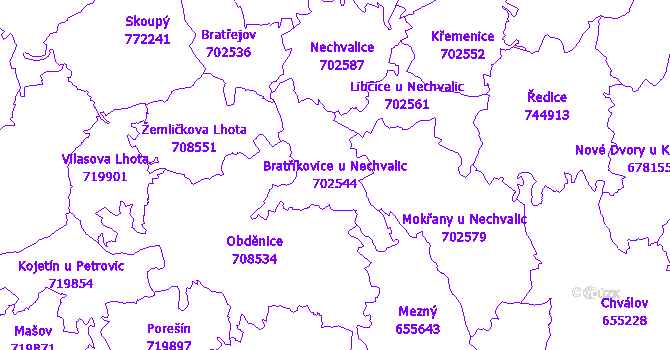 Katastrální mapa Bratříkovice u Nechvalic