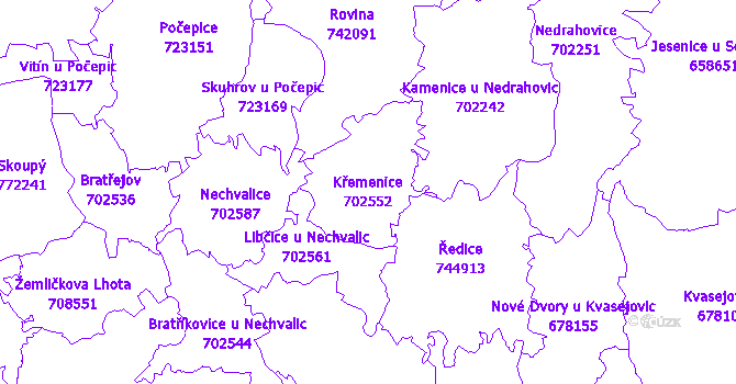 Katastrální mapa Křemenice - přehledová mapa katastrálního území