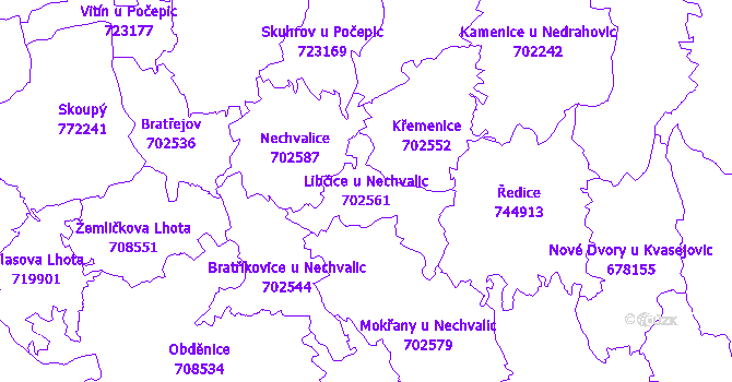 Katastrální mapa Libčice u Nechvalic - přehledová mapa katastrálního území