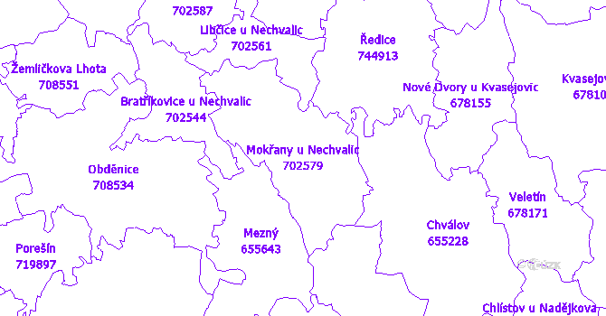 Katastrální mapa Mokřany u Nechvalic - přehledová mapa katastrálního území