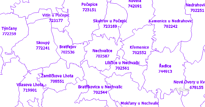 Katastrální mapa Nechvalice - přehledová mapa katastrálního území
