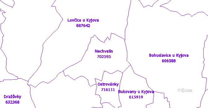 Katastrální mapa Nechvalín - přehledová mapa katastrálního území