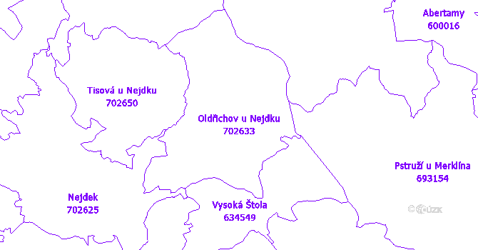 Katastrální mapa Oldřichov u Nejdku - přehledová mapa katastrálního území