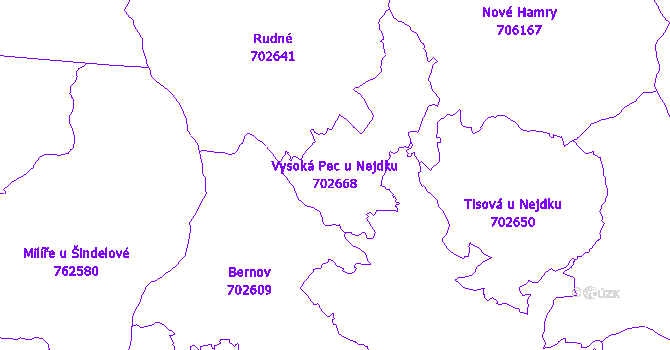 Katastrální mapa Vysoká Pec u Nejdku - přehledová mapa katastrálního území
