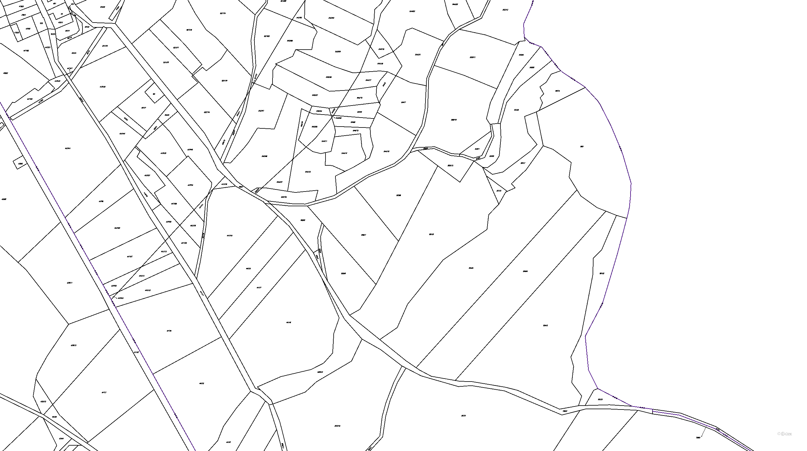 Katastrální mapa pozemků a čísla parcel Klouzovy u Chotěboře