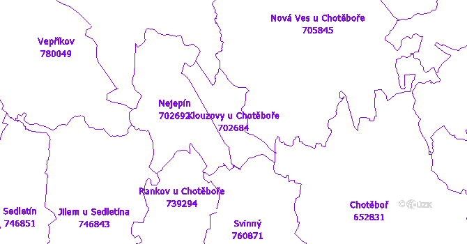 Katastrální mapa Klouzovy u Chotěboře - přehledová mapa katastrálního území