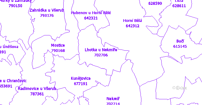 Katastrální mapa Lhotka u Nekmíře - přehledová mapa katastrálního území