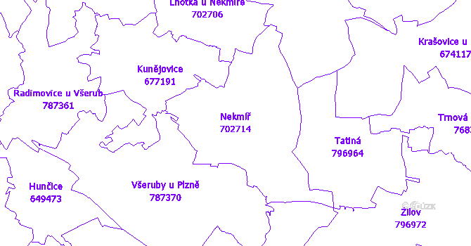Katastrální mapa Nekmíř - přehledová mapa katastrálního území