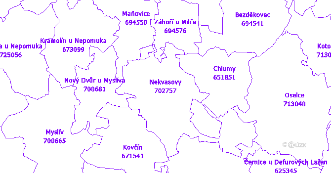 Katastrální mapa Nekvasovy - přehledová mapa katastrálního území