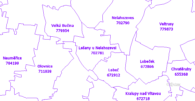 Katastrální mapa Lešany u Nelahozevsi - přehledová mapa katastrálního území
