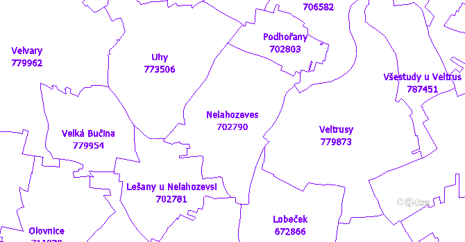 Katastrální mapa Nelahozeves - přehledová mapa katastrálního území