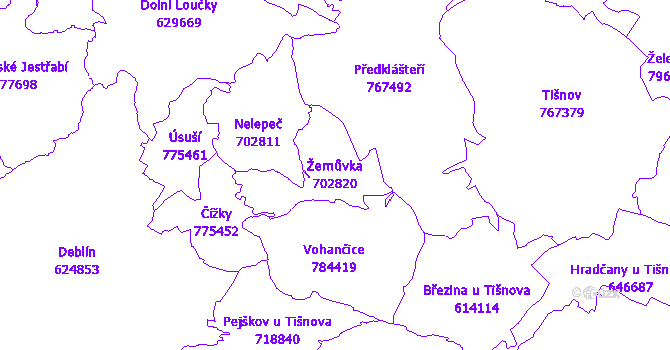 Katastrální mapa Žernůvka - přehledová mapa katastrálního území