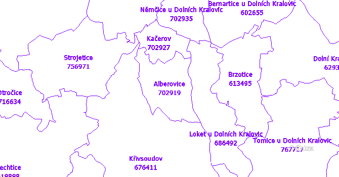 Katastrální mapa Alberovice - přehledová mapa katastrálního území