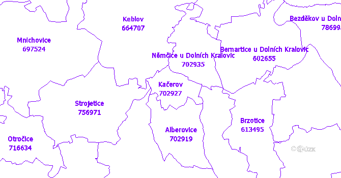 Katastrální mapa Kačerov - přehledová mapa katastrálního území