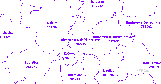Katastrální mapa Němčice u Dolních Kralovic - přehledová mapa katastrálního území