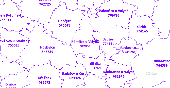 Katastrální mapa Němčice u Volyně - přehledová mapa katastrálního území