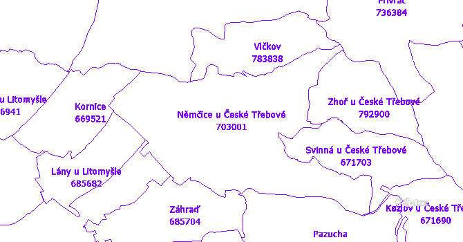 Katastrální mapa Němčice u České Třebové - přehledová mapa katastrálního území