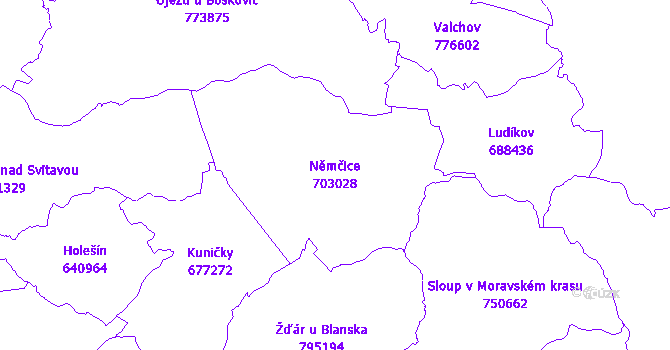 Katastrální mapa Němčice - přehledová mapa katastrálního území