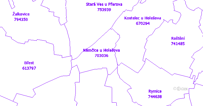 Katastrální mapa Němčice u Holešova - přehledová mapa katastrálního území
