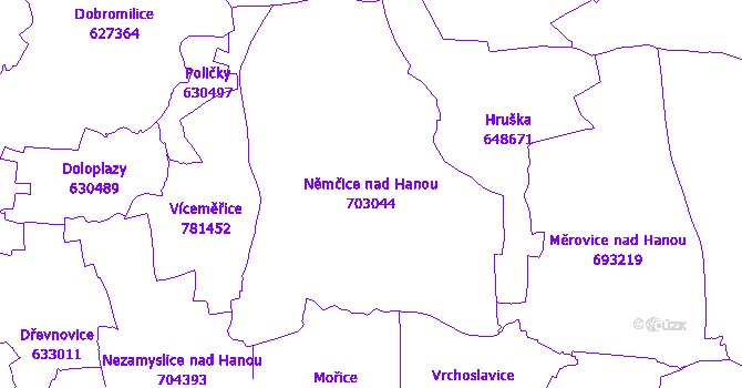 Katastrální mapa Němčice nad Hanou - přehledová mapa katastrálního území