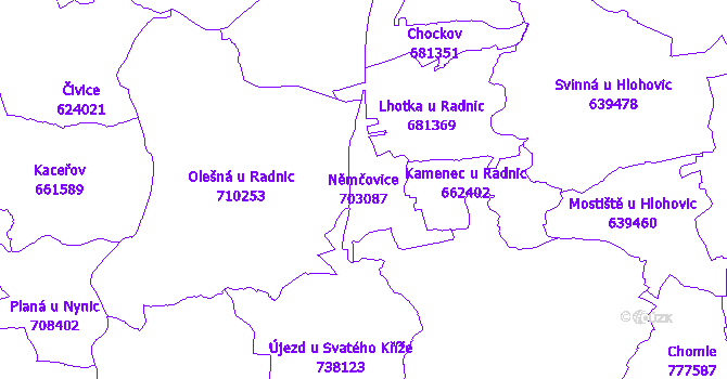 Katastrální mapa Němčovice - přehledová mapa katastrálního území