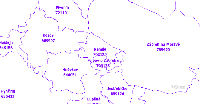 Katastrální mapa Nemile - přehledová mapa katastrálního území