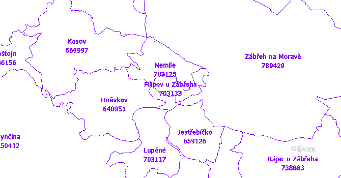 Katastrální mapa Filipov u Zábřeha - přehledová mapa katastrálního území
