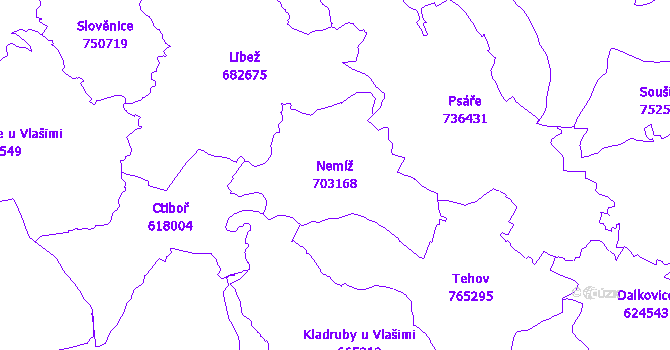 Katastrální mapa Nemíž - přehledová mapa katastrálního území