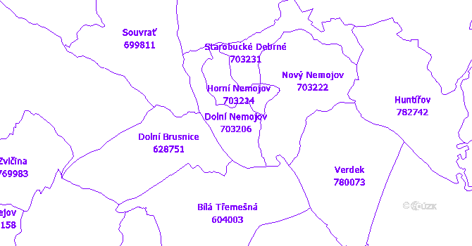 Katastrální mapa Dolní Nemojov - přehledová mapa katastrálního území