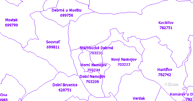 Katastrální mapa Starobucké Debrné - přehledová mapa katastrálního území