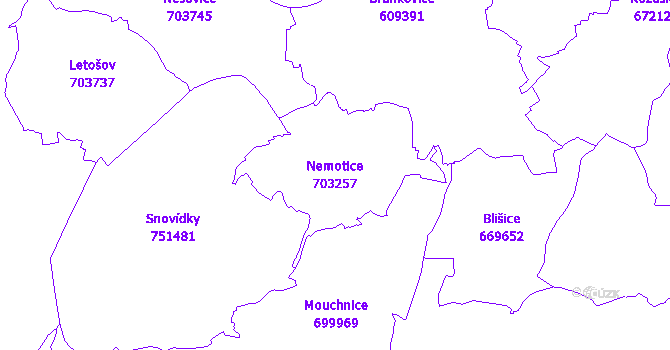 Katastrální mapa Nemotice - přehledová mapa katastrálního území