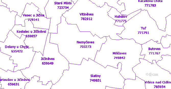 Katastrální mapa Nemyčeves - přehledová mapa katastrálního území