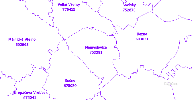 Katastrální mapa Nemyslovice - přehledová mapa katastrálního území